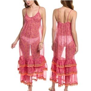 NWT Ramy Brook Tinx silk dress- sheer coverup with tassels. Hot pink and orange